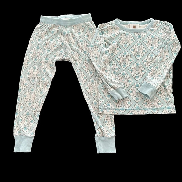 Tea Collection size 4 Girls Aqua Floral Medallion Pajama Set PJs Sleepwear - Picture 1 of 2